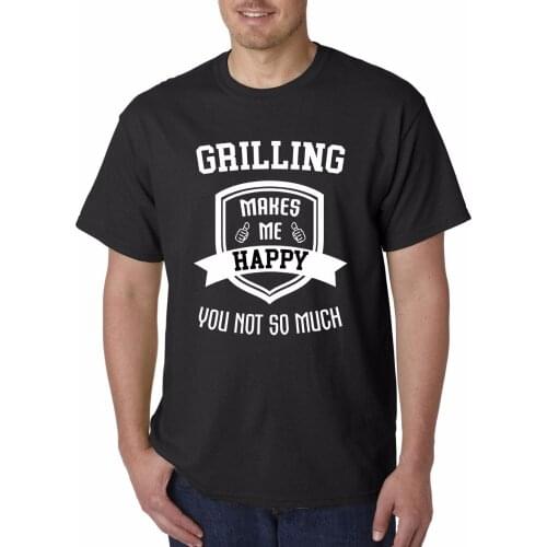 Men 2019 Summer Round Neck Mens T Shirt Loose Clothes Funny Grilling BBQ Chef Hobbies Gift For Men Dad Makes Me Happy T-shirt