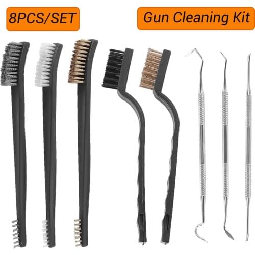 6pcs/8pcs Gun Cleaning Kit Military Steel Wire Nylon Brush Pick Set Universal Hunting Gun Cleaner Kit Hunting Accessories