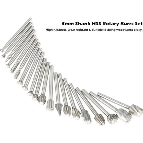 20PCS 3mm Shank HSS CNC Rotary Burrs Set Tools File Milling Cutter Engraving Bits for Drilling Woodwork Electric Grinding