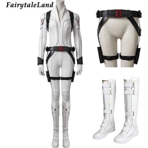 Newest Halloween Superheroine Widow Natasha Cosplay Costume Heroine White Jumpsuit Natalia Armor Battle Outfit With Boots