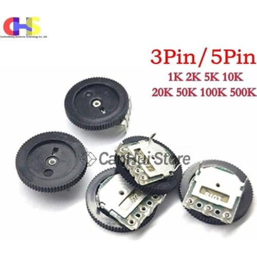 10pcs Double Gear Wheel Volume tuning potentiometer B102 B103 B203 B503 B104 1K 10K 20K 50K 3Pin 5Pin 16*2mm Dial Potentiometer