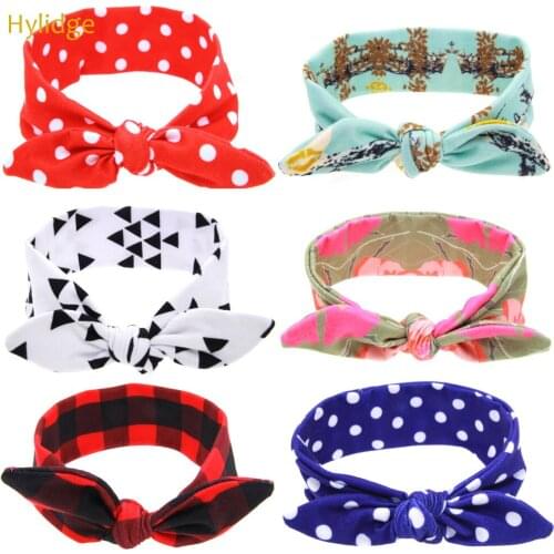 Hylidge Cute Dot Plaid Baby Girls Headband Printed Floral Head Band For Children Kids Rabbit Ear Hair Band 1PC Hair Accessories