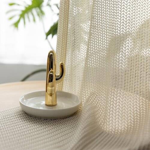 Fish Bone Hollow Sheer Curtain Modern Solid Color Tulle Curtains for Living Room Bedroom Simple Sheers Curtain Drapes for Window