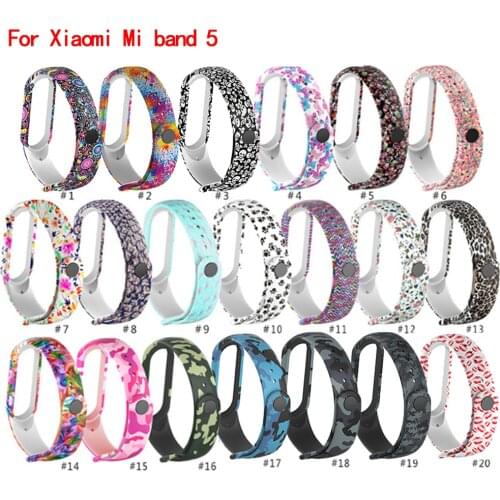 Silicone Strap For Xiaomi Mi band 5 Wrist Bracelet Xiaomi Mi band Printing Colorful Watch band for Xiaomi Mi band 5 Accessories