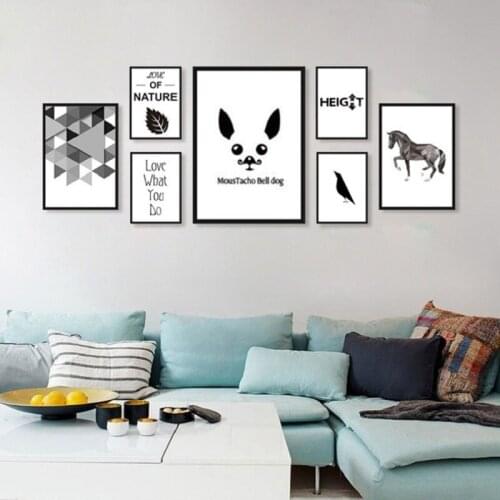 Nordic Minimalist Canvas Paintings Poster Small Fresh Black And White Animals Photo Childrens Room Decoration
