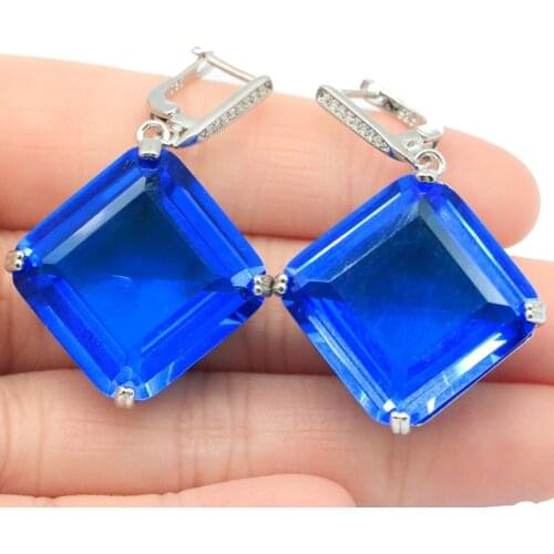 29x22mm Gorgeous Big Heavy 19g Created Green Peridot Pink Tourmaline Women Engagement Silver Earrings Eye Catching