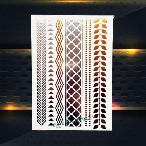 Waterproof Arm Leg Fake Jewelry Tattoo Gold Silver Bracelet 21x15CM Leaf Chain Triangle Women Body Art Temporary Tattoo Sticker