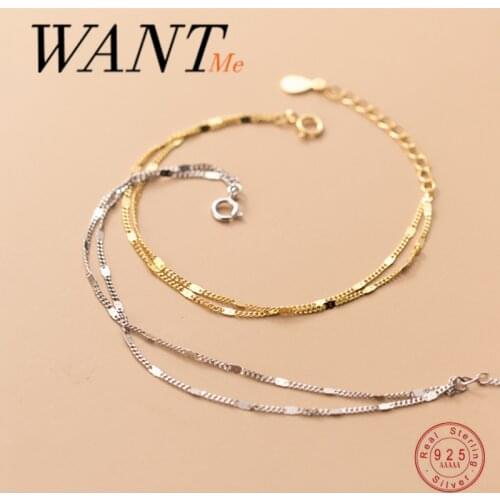 WANTME Punk Double Geometric Cuban Link Chain Charm Bracelet & Bangle for Women Real 925 Sterling Silver Hip Hop Unisex Jewelry