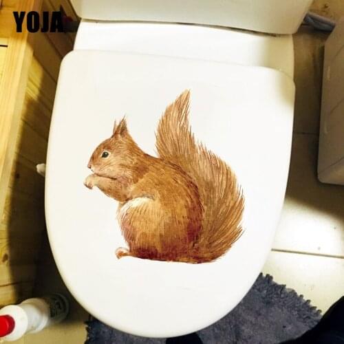 YOJA 20.2×22CM Cute Golden Squirrel Kids Room Decoration Fun Cartoon Wall WC Toilet Stickers T1-2865