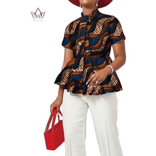 African Traditional Printed Shirts for Women Summer Lady Crop Top Dashiki Blouse Street Tee Casual Style Maxi T Shirts WY9103
