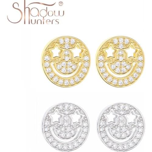 SHADOWHUNTERS Hot Sale Pure 925 Sterling Silver Smile Clear CZ Stud Earrings Hollow-carved For Women High Quality Women Gift