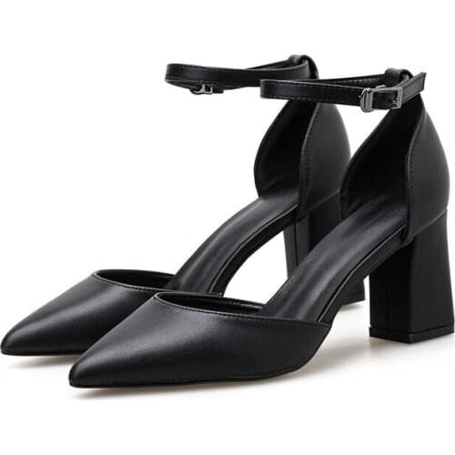 New style Thick heel women stiletto heels shoes slingbacks ankle strap pointed toe sexy ladies high heel shoes pumps wedding