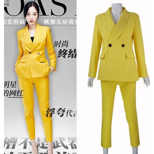 2017 Spring Autumn high quality Two Piece Office Suits Female OL Business Blazer Pants Suit Long Sleeve Double breasted Suit Set