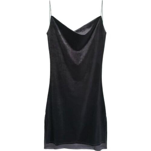 Womens Fashion New Sexy V-neck Velvet Sling Solid Color Slim Bag Hip Dress
