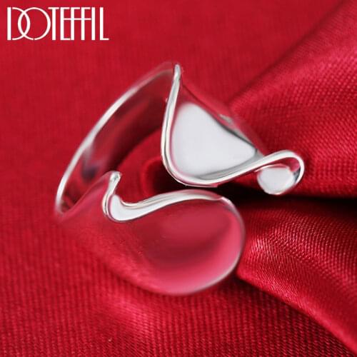 DOTEFFIL 925 Sterling Silver Simple Opening Glossy Ring For Women Fashion Wedding Party Charm Jewelry