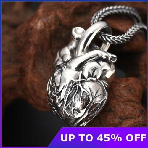 100% 925 pure silver jewelry creative personality skull heart pendant for man Thai silver retro wild men and women pendant Gifts