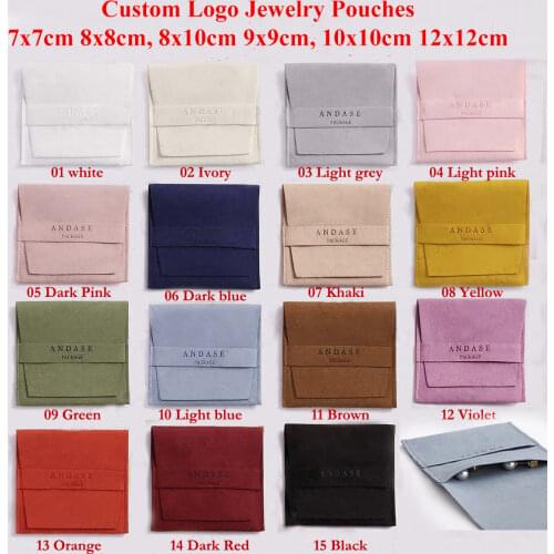 100pcs 200pcs 8X8 9x9 10x10cm Micro Suede Pouches Custom Logo Gift Bag Jewelries Pouch Microfiber Envelope Flap Small Bags Logo