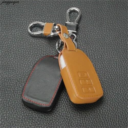 Jingyuqin 3 Button Leather Car Key Case Fob Keychain Cover For Toyota Camry CROWN Key Protection Car Styling