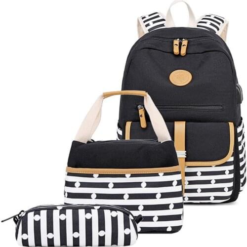 3pcs/Set Women Backpacks for Teenagers Girls Laptop Rucksack Travel Daypack Kids Striped Print Elementary School Bags Mochilas
