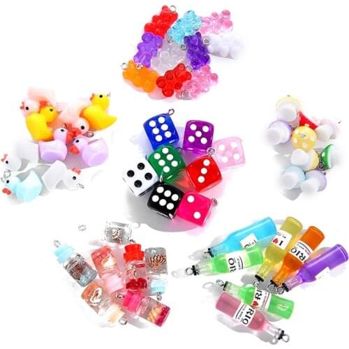 10Pcs Color Mix Wine bottle Duck Animals Sieve Resin Earring Charms Diy Findings Keychain Bracelets Pendant For Jewelry Making