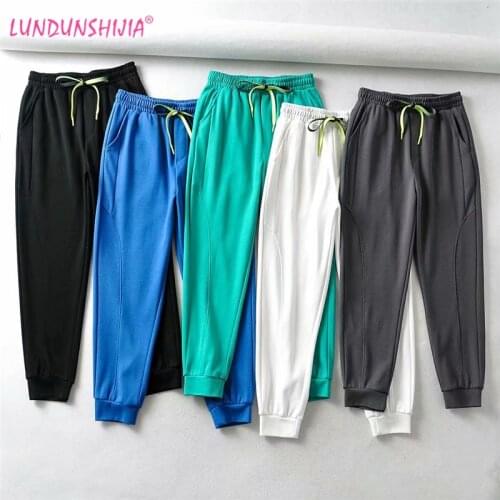 LUNDUNSHIJIA 2021 Spring Summer Women Fashion High Waist Joggers Trousers Ladies Ankle-Length Sports Pants Streetwear 5 Colors