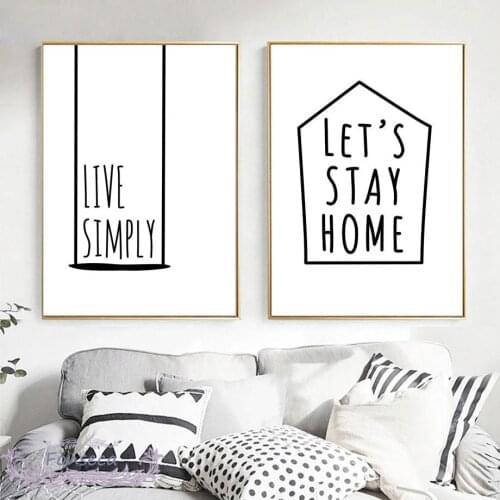 Black White Minimalist Quotes Canvas Painting Nordic Style Wall Art Print Poster Live Simply Lets Stay Home Pictures Room Decor