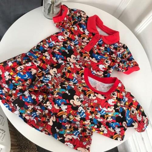Childrens New Summer Clothing Boys and Girls Mickey Short-sleeved T-shirt Girls Mickey Dress Kids Cartoon Print Clothes 2-6Y