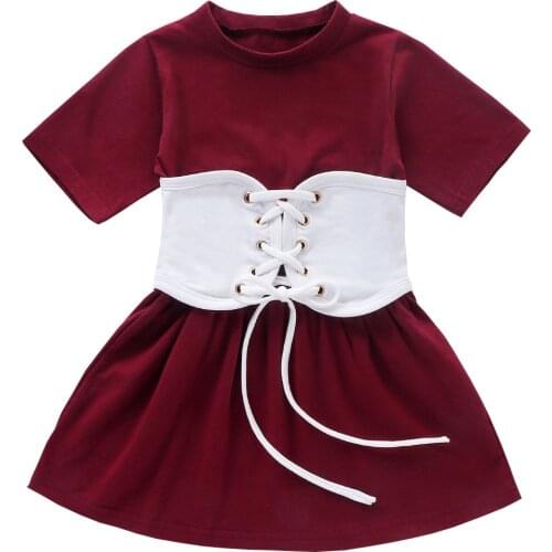 2020 Baby Summer Clothing 1-6T Infant Kids Baby Girls Fashion Dress Belt Short Sleeve Solid Shirt Dress Slim Gown