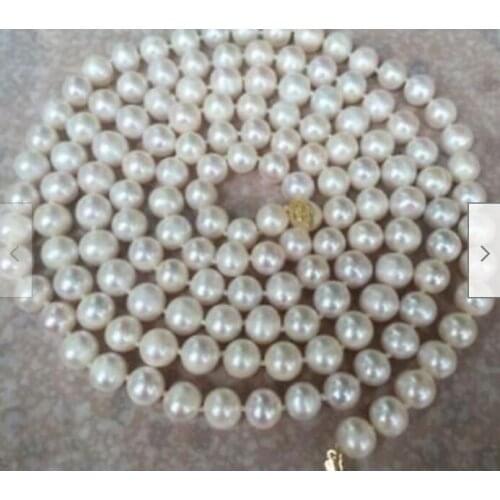 48inch classic AAA 9-10 mm round white pearl necklace Yellow clasp