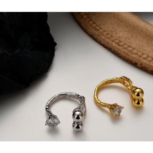 Korean personality light luxury S925 sterling silver open ring irregular texture ring female ins opening cz diamond index finger