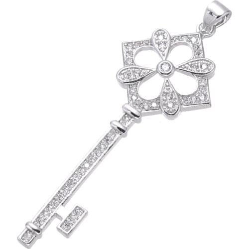 Hot Trendy Jewelry Shining Zircon Flower Key Charms For Jewelry Making Diy Micro Pave Jewelry CZ Floating Charms Wholesale Gift
