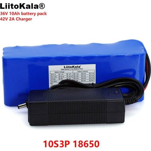 LiitoKala 36V 10000mAh 500W High Power 42V 18650 Lithium Battery Motorcycle Electric Car Bicycle Scooter with BMS + 2A Charger