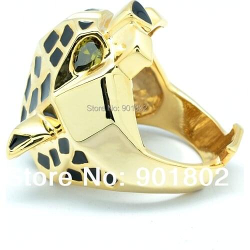Men Women Leopard Panther Rings with Copper Green Eyes Zirconia Rhinestone Animal Brand Jewelry Free shipping