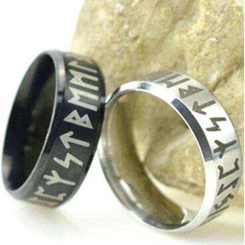Stainless steel Odin Norse Viking Amulet Rune MEN Ring fashion words Retro Jewelry