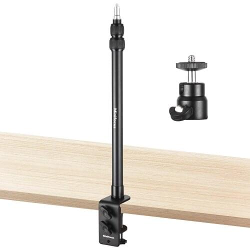 Desk Mount Stand, Aluminum Adjustable Tabletop C Clamp Light Mounting Stand with1/4 Ball Head for DSLR Camera, Ring/Panel Light