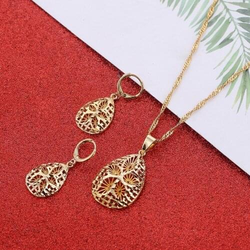 New Arrival Ethiopian Jewelry Set Pendant Necklace Earrings Jewelry 24K Gold Color Eritrea Habesha Women Party African