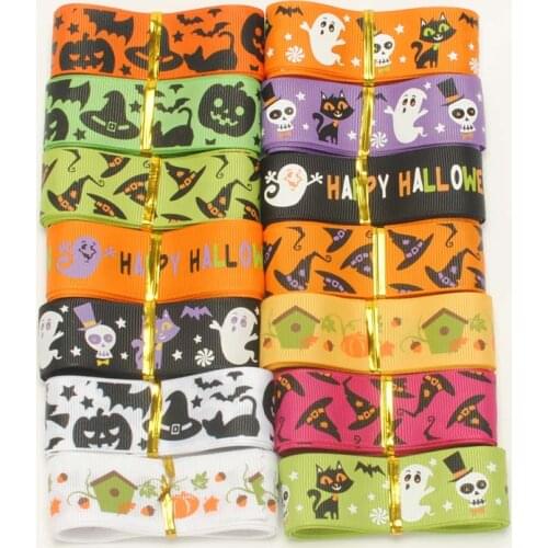 NEW random set mix10 style 22/25mm Happy Halloween printed grosgrain ribbons ,1Y/style