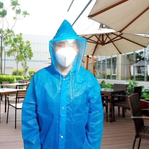 One time EVA Women Man Raincoat Thickened Waterproof Rain Poncho Coat Adult Clear Transparent Camping Hoodie Rainwear Suit