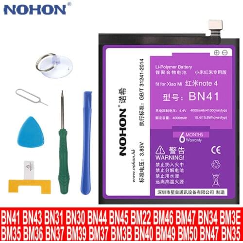 Original NOHON Replacement Battery For Xiaomi Mi Redmi Note Mix 2 3 3S 3X 4 X 4X 4A 4C 5 5A 5S 5X M5 6 6A 7 8 Pro Plus BM46 BM47