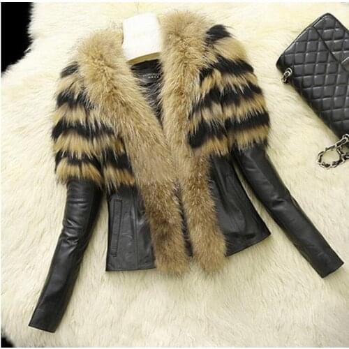 Autumn faux mink fur leather jacket womens winter thicken warm stripe fur leather coat women loose jackets b342