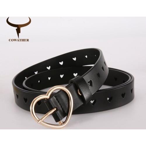 COWATHER cow leather high quality women belt jeans fashion cowhide female strap heart-shaped pin buckle wasitband free shipping