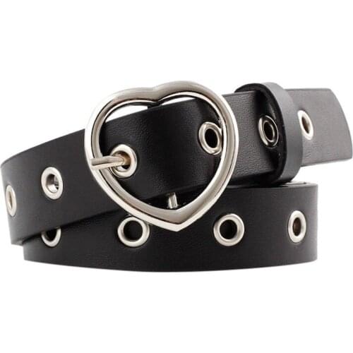Fashion Women Pu Leather Belt Female Cute Black Harajuku Gothic Belt Ladies Pants Party Dress Vintage Punk Heart Belts For Jeans