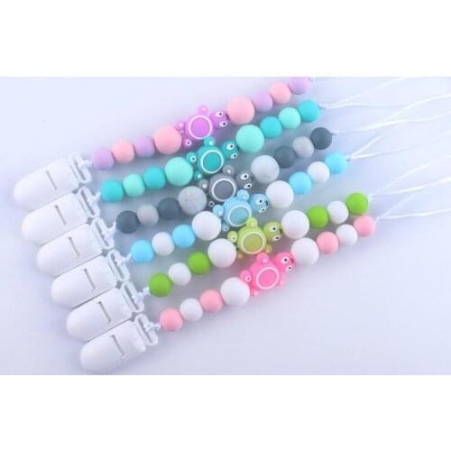Cute Tortoise Nipple Clip Multicolor Food Pacifier Chain Anti-lost Baby Teether Chain Soft Silicone Beads Holder Chain