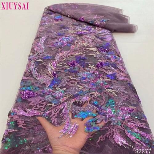 Light purple african mesh lace nigerian tulle fabric 2021 high quality embroidery french net laces sequins fabrics 5 yards/piece