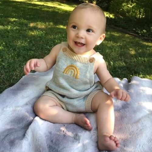 Baby Girl Knit Rompers Newborn Girls Boy Knitted Clothes Cotton Handmade Rainbow Embroidery Jumpsuit Infant Toddler Romper