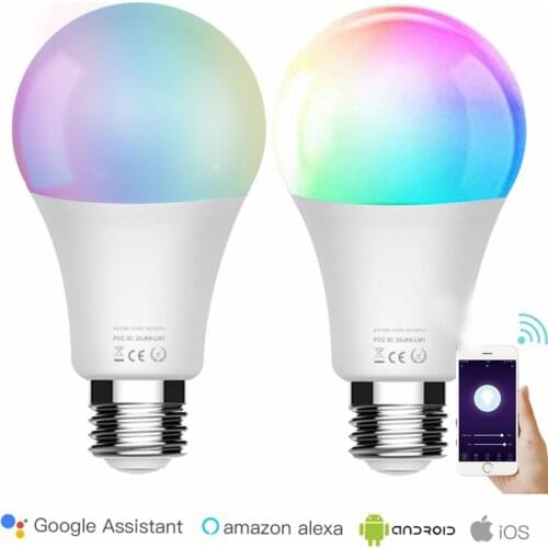 7W WiFi Smart LED Bulb E27 RGB Lamp Multi-colour Work With Alexa Google Voice Control AC100-240V Round Dimmable Magic Bulb