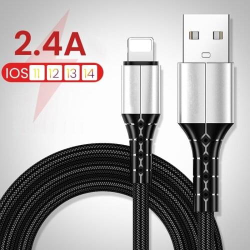 2.4A For iPhone USB fast Charger Cable for iPhone 12 11 Pro Max XS XR X 5 5S 6 6S 7 8 Plus 3A Fast Charging USB Data Cable