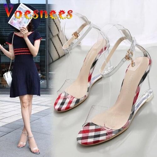 2019 NEW Wedge Women Sandals Sexy Summer Crystal Transparent Open Toe Glass High Heel 8cm Jelly Shoes Party Shoes Ladies Sandals
