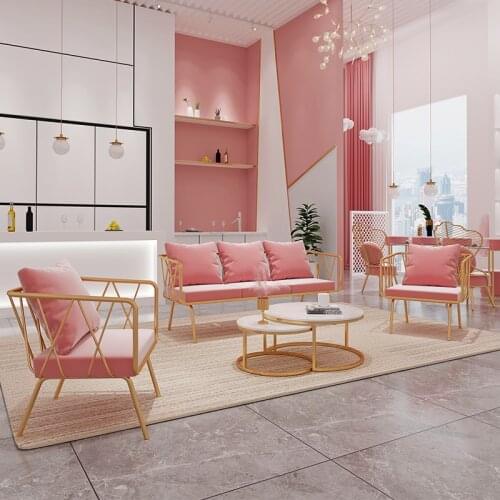 Customizable Nordic Iron Art Sofa Coffee Table Combination Sofa Coffee Table Simple Nail Shop Beauty Salon Living Room Furniture