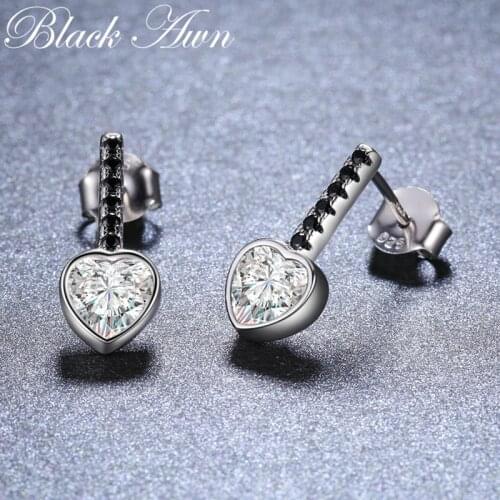 Romantic Neo-Gothic 925 Sterling Silver Heart Black Spinel Trendy Engagement Earrings for Women Fine Jewelry Bijoux I045